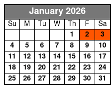 Legends in Concert Standard Seating January Schedule