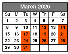 VIP Wine Tasting and Dinner Van Tour March Schedule