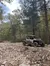 A side-by-side ATV is parked on a rocky forest trail with trees displaying early autumn colors.