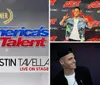 The image features a smiling person wearing a cap and jacket with text announcing them as the winner of Americas Got Talent and their name is Dustin Tavella