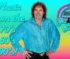 A person in a sparkling blue shirt is featured on a colorful background advertising Music from the 70s 80s 90s with the phrase Jukebox Live
