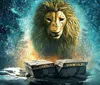 The image features a majestic lion emerging from a snowy mystical background with The Lion The Witch and The Wardrobe text prominently displayed