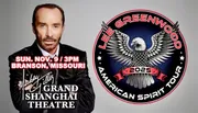 The image is a promotional poster for Lee Greenwood's