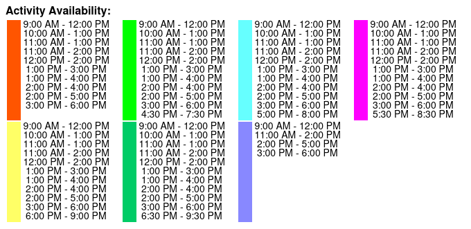 Pink Jeep Tours of Branson  Color Key