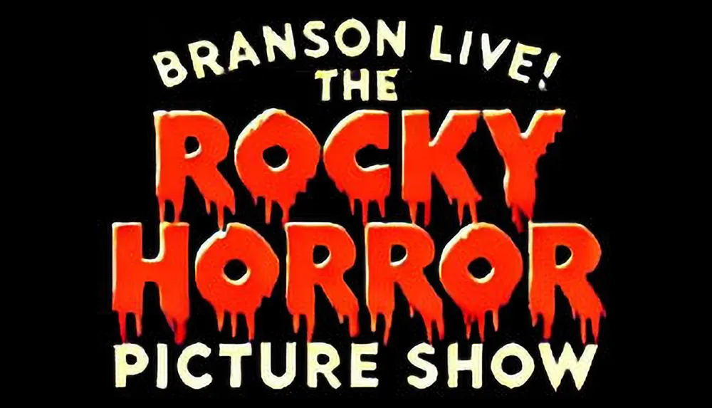 The image features the text Branson Live The Rocky Horror Picture Show with a dramatic drippy red font on a black background