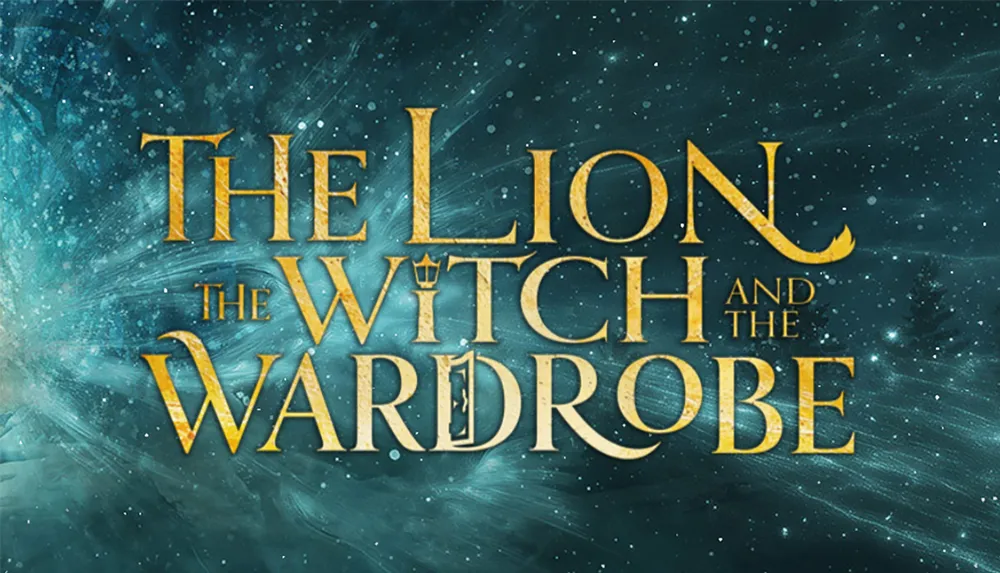 The image features a stylized title of The Lion The Witch and The Wardrobe against a snowy fantasy-themed background